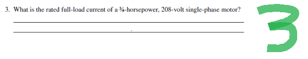 3. What is the rated full-load current of a 34-horsepower, 208-volt single-phase motor?
3