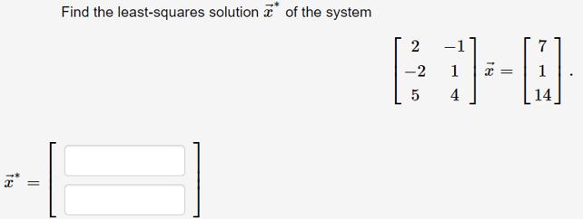 Find the least-squares solution a* of the system
2
-1
7
-2
1
4
