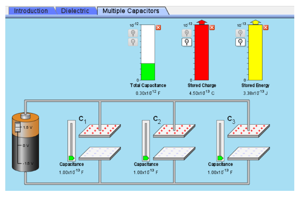 Introduction
- 1.5 V
Lov
-.15V
Dielectric
Capacitance
1.00x1013 F
Multiple Capacitors
10-12
X
Total Capacitance
0.30x10 12 F
10-13
Capacitance
1,00x10 13 F
오
X
ㅇ
Stored Charge
4.50x1013 C
10-13.
관리
Capacitance
1,00x10-13 F
Stored Energy
3.38x10 13 J