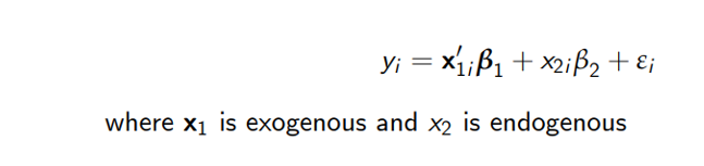 Yi = x₁1¡B₁ + x2iß2 + εi
where x₁ is exogenous and x2 is endogenous