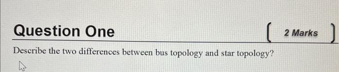 Question One
Describe the two differences between bus topology and star topology?
2 Marks