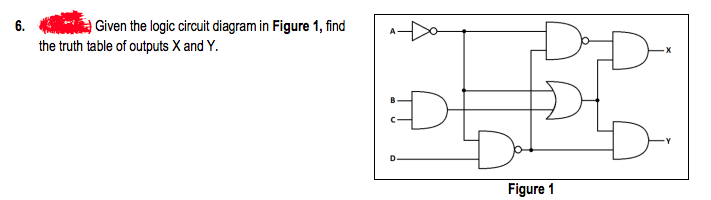 Given the logic circuit diagram in Figure 1, find
the truth table of outputs X and Y.
D
D
D
Figure 1