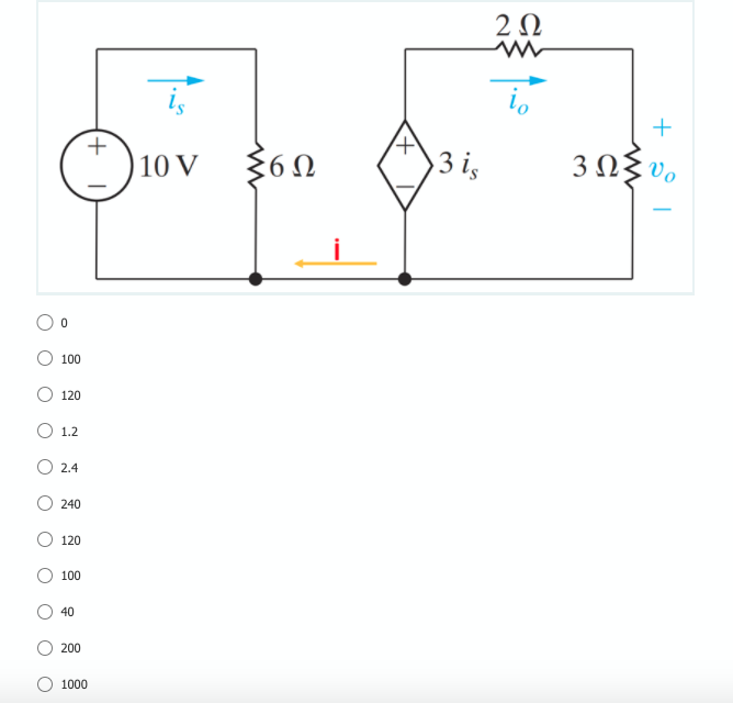 2Ω
+
10 V
6Ω
3 i,
100
120
O 1.2
O 2.4
240
120
100
40
200
1000
