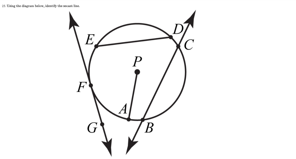 25. Using the diagram below, identify the secant line.
D
E
F
A
В
