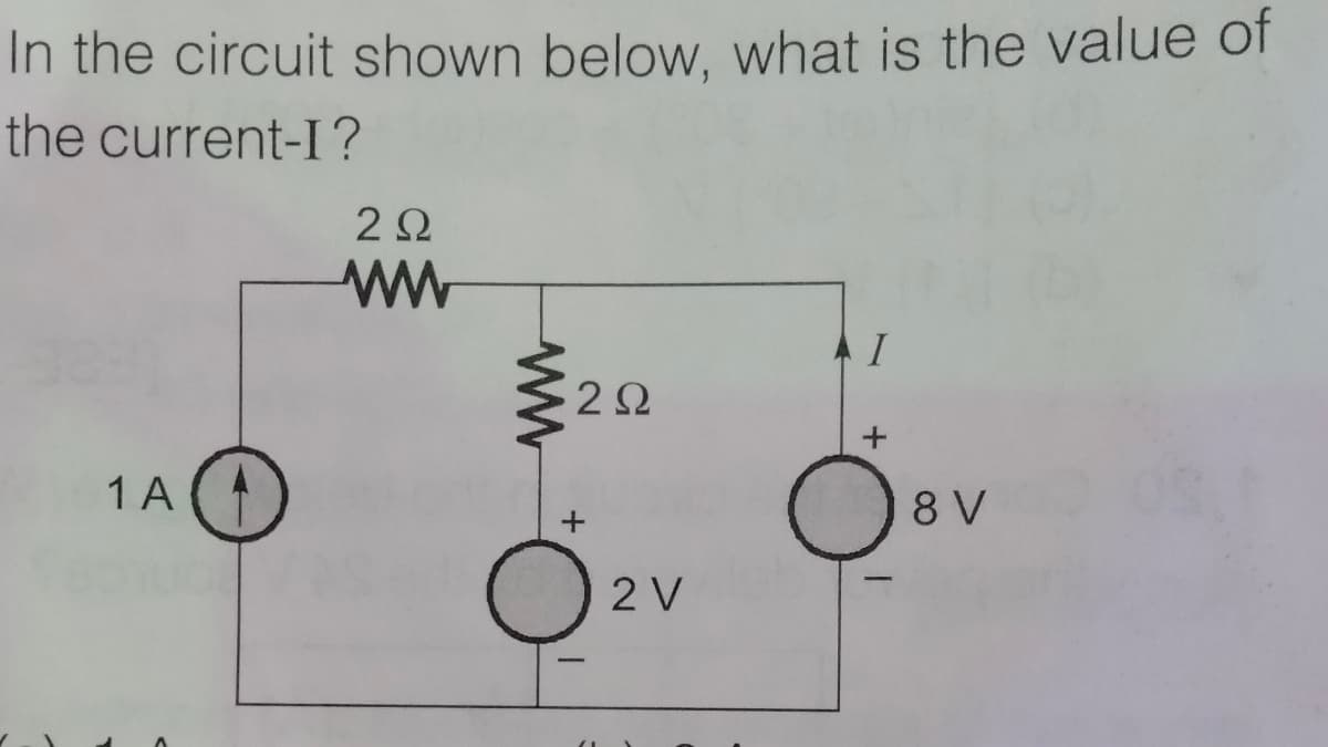 In the circuit shown below, what is the value of
the current-I?
ww
I
1 A
8 V
2 V
ww
