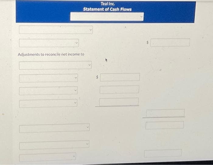 Teal Inc.
Statement of Cash Flows
Adjustments to reconcile net income to