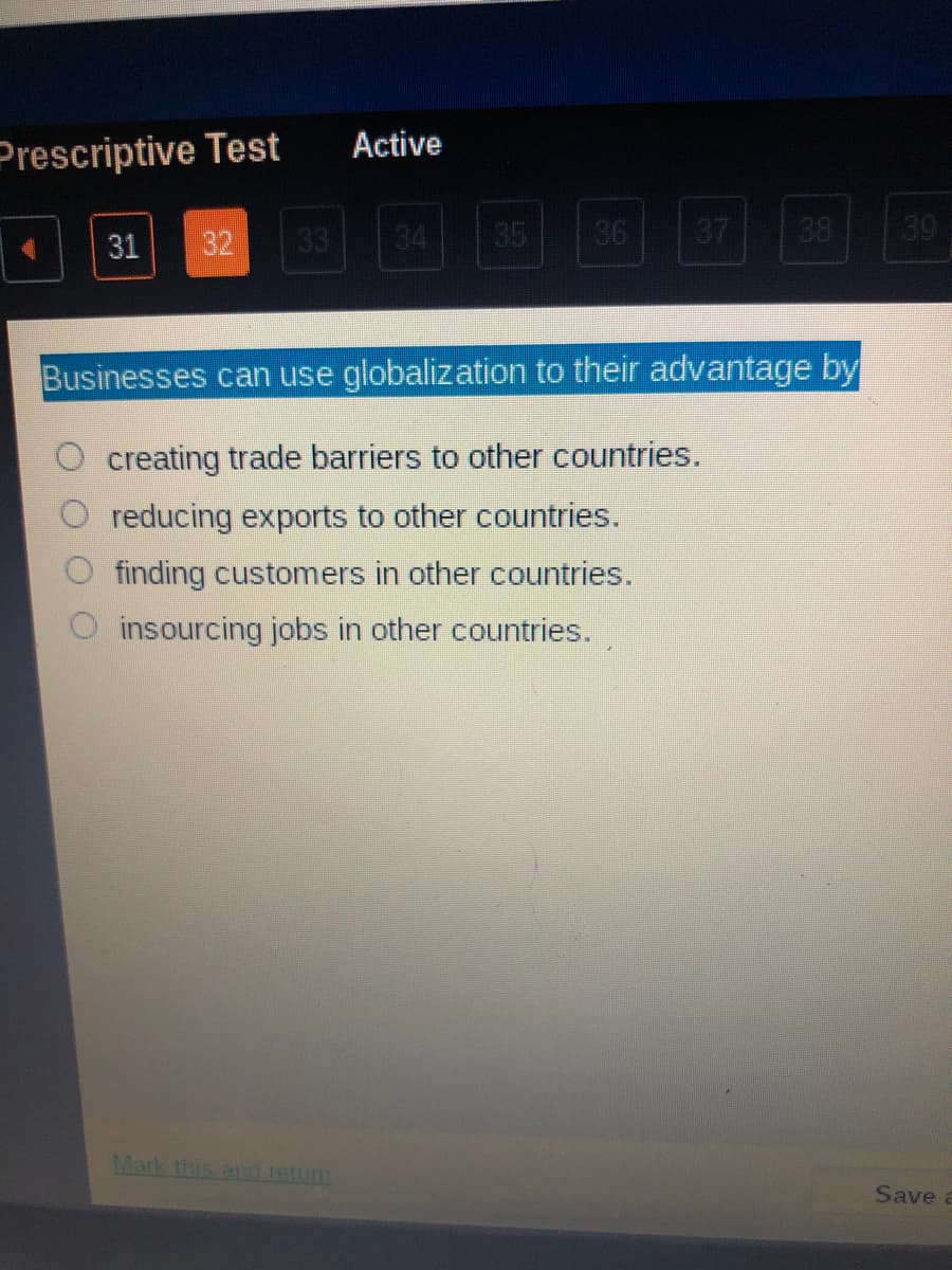 ### Globalization in Business: Advantages and Strategies

**Question: Businesses can use globalization to their advantage by**

- creating trade barriers to other countries.
- reducing exports to other countries.
- finding customers in other countries.
- insourcing jobs in other countries.

**Explanation of Possible Answers:**

1. **Creating trade barriers to other countries:**
    - Establishing trade barriers can sometimes protect domestic industries from international competition. However, this approach can limit globalization benefits such as access to a broader market and improved economies of scale.

2. **Reducing exports to other countries:**
    - Reducing exports might protect domestic supply but can significantly reduce a business’s market reach, potential revenue, and growth opportunities that globalization offers.

3. **Finding customers in other countries:**
    - This is one of the primary advantages of globalization. By targeting international markets, businesses can expand their customer base, enhance their brand’s international presence, and ultimately increase sales and profitability.

4. **Insourcing jobs in other countries:**
    - Insourcing involves bringing jobs into a company from external sources or other countries. While it can control costs and improve quality, it is typically known as outsourcing when jobs are moved abroad, which is a common use of globalization.

**Correct Answer:**
- **Finding customers in other countries.**

**Summary:**
Globalization provides significant opportunities for businesses to expand their operations and customer base internationally. By leveraging globalization, companies can access new markets, boost their competitiveness, and drive growth more effectively than through protectionist strategies.