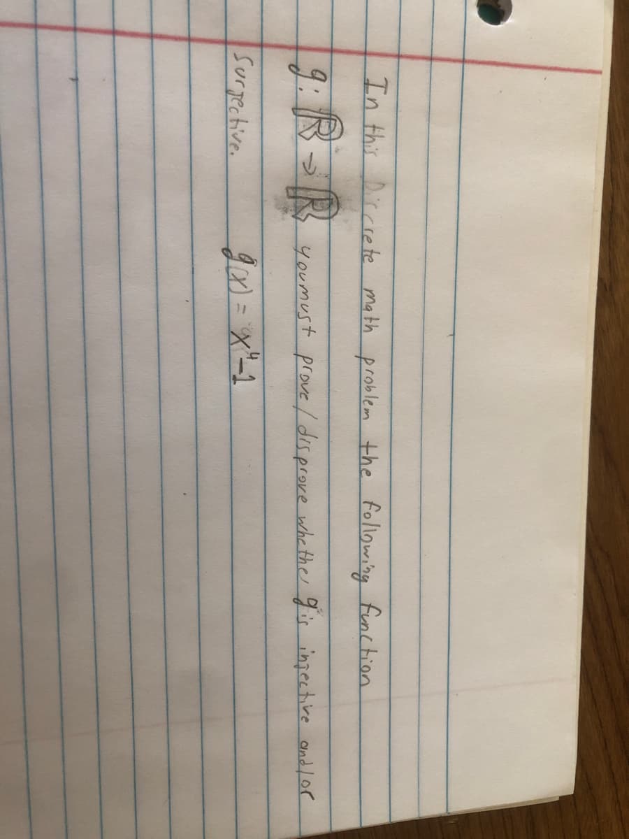 In thir Dircre te math problem the folowing func tion
youmust prove /disprove whe thegir ingective ond lor
Surgective.
