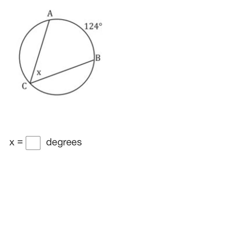 A
124°
X =
degrees
