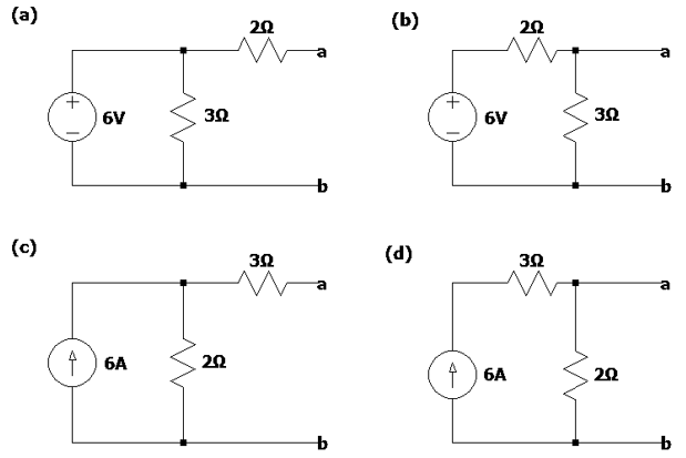 (а)
(b)
20
20
6V
6V
(c)
(d)
3Ω
4) 6A
20
4) 6A
20
