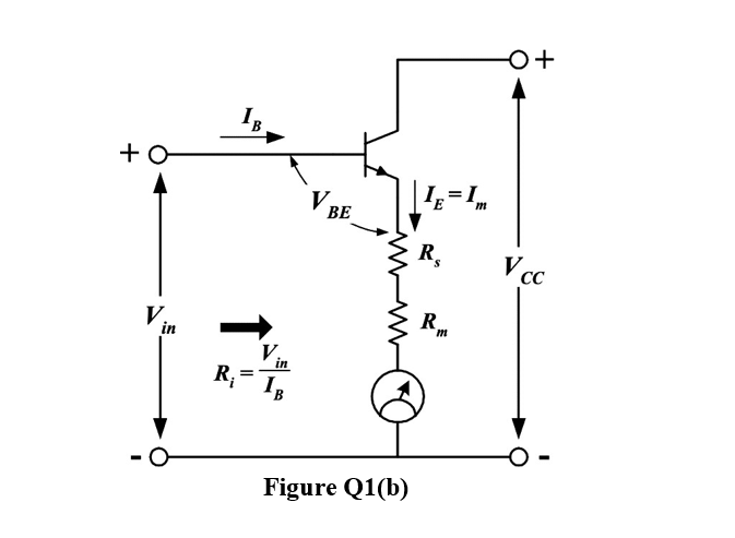 =I
V BE
R.
V cc
V,
in
V,
R;
in
Figure Q1(b)
