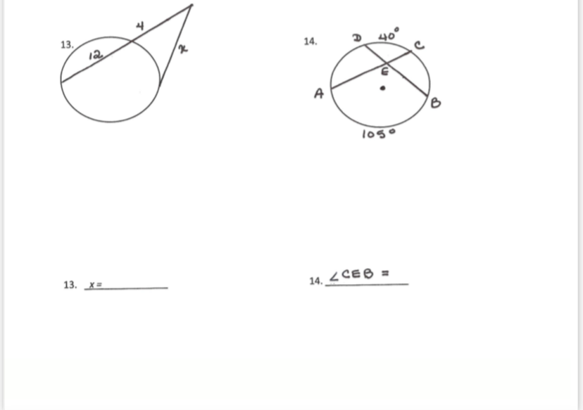 13.
12
40°
14.
A
13. X=
14. 4 CEB =
