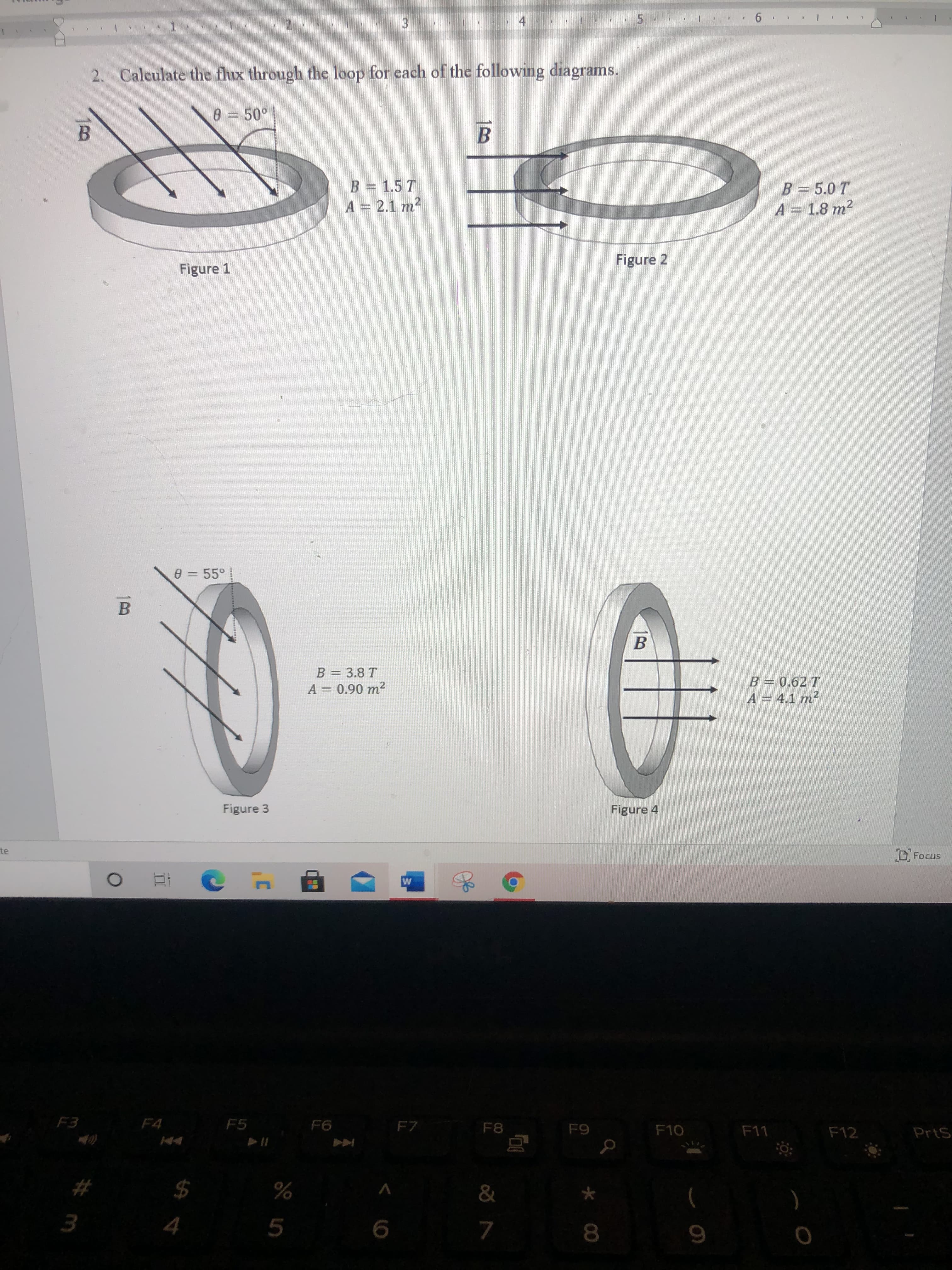 Calculate the flux through the loop for each of the following diagrams.
