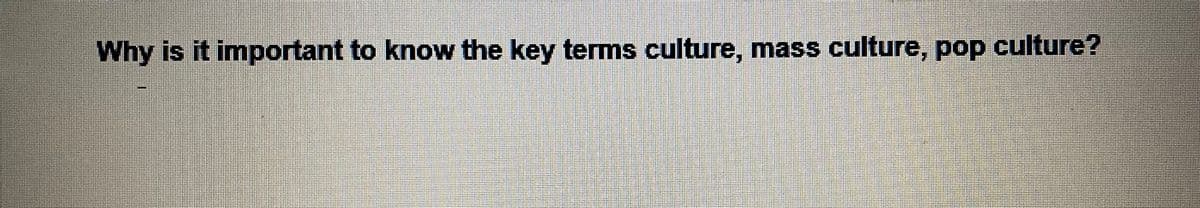 Why is it important to know the key terms culture, mass culture, pop culture?
