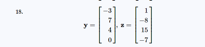 18.
y =
-3
7
4
0
Z=
1
-8
15
-7