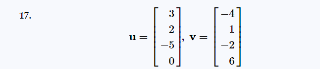 17.
u=
3
2
-5
0
V =
-4
1
O
-2
6