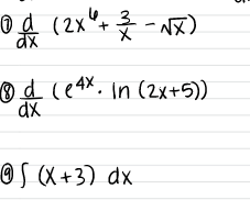 @d (2x"+-Nx)
Od (eax. In (2x+5))
dx
OS (X+3) dx
