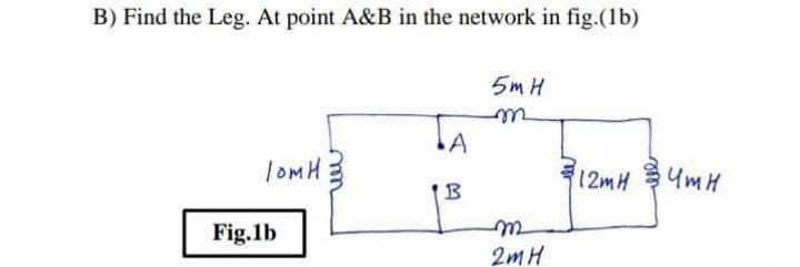 B) Find the Leg. At point A&B in the network in fig.(1b)
5m H
lom H;
12mH
YmH
B
Fig.lb
2mH
