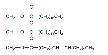 CH2-0-C-(CH2) 16CH3
CH-O-C-(CH2)14CH3
ČH2-0-C-(CH»)¬CH=CH(CH2)5CH3
O=U 0=U 0=
