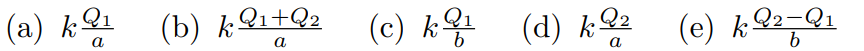 (а) kQ
(b) k9i+Q2
(с) k (d) k 92
Q2-Q1
(e) k2
a
a
a
