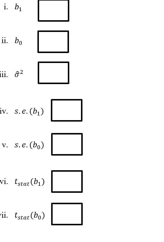 i. b1
ii. bo
iii. ô?
iv. S.e.
(b1)
v. s. e. (bo)
vi. tstat (b1)
-ii. tstat (bo)
