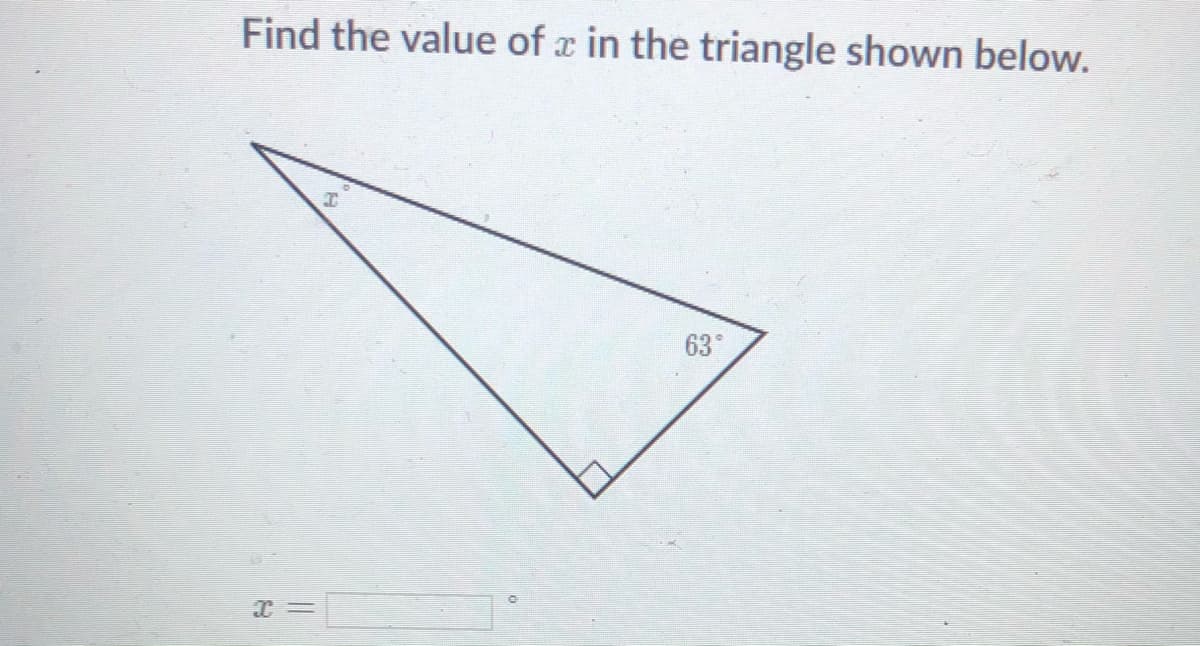 Find the value of z in the triangle shown below.
63°
