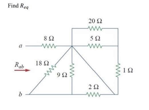 Find Req
α
Rab
b
8 Ω
18 Ω
9Ω
www
20 Ω
www
5Ω
ww
ΖΩ
ww
ww
ΤΩ