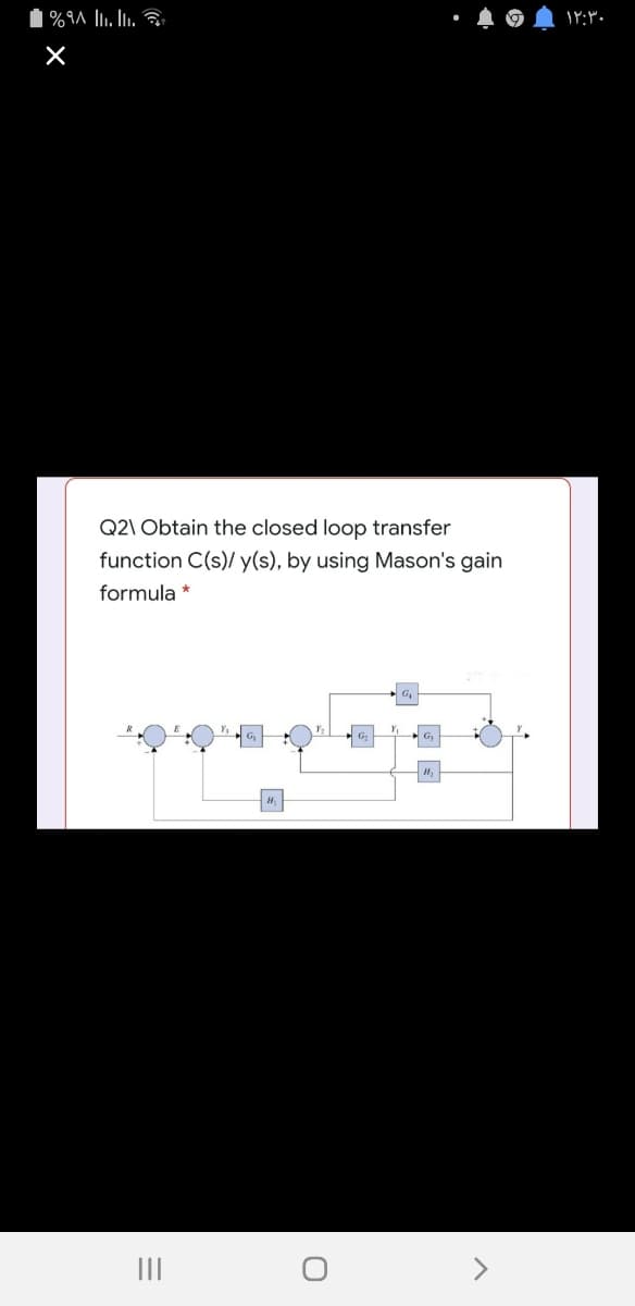 | %9^ ll. l. &
Q2\ Obtain the closed loop transfer
function C(s)/ y(s), by using Mason's gain
formula *
II
