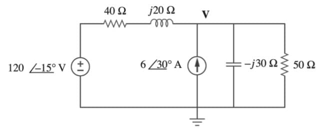 120 /15° V
+1
40 Ω
j20 Ω
wwwm
6 /30° A (4)
-j30 Ω ·
50 Ω