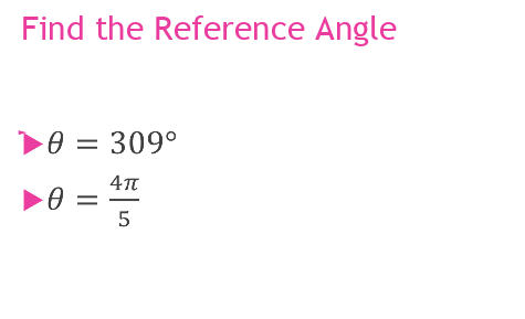 Find the Reference Angle
e = 309°
0 =
5
