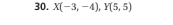 30. X(-3, -4), Y(5, 5)
