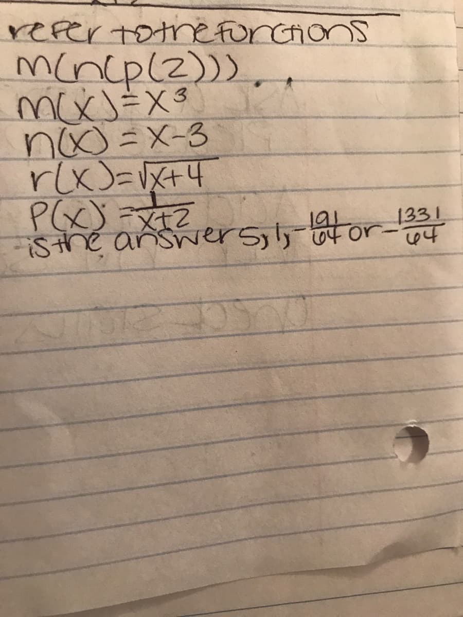 repertothefurcions
mcncp(2)))
noo=x-3
P(X)Z
iS the answer5ly to
1331
