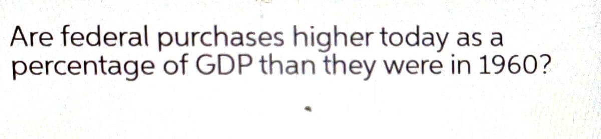 Are federal purchases higher today as a
percentage of GDP than they were in 1960?
