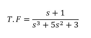 T.F=
s + 1
S³ + 5s² + 3