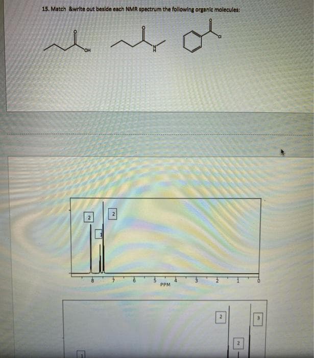 15. Match &write out beside each NMR spectrum the following organic molecules:
OH
2
PPM
2.
