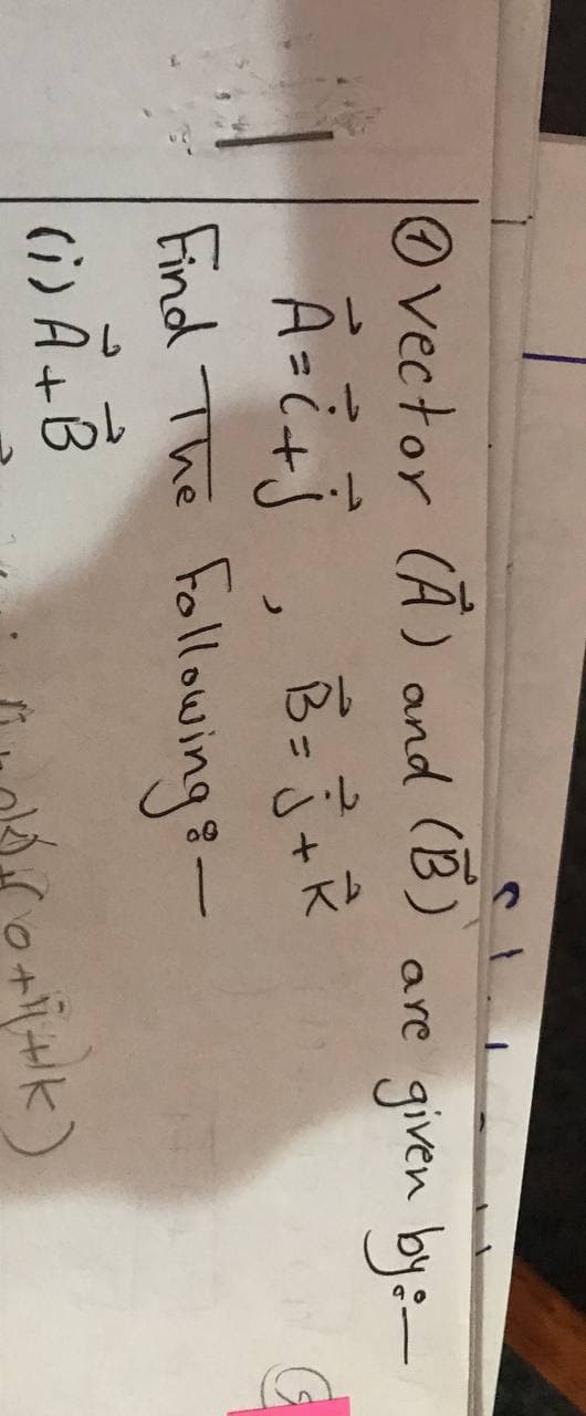 O vector (Ā) and (B)
are given by:-
Find The Following-
(G) Ā+B
Hk)
