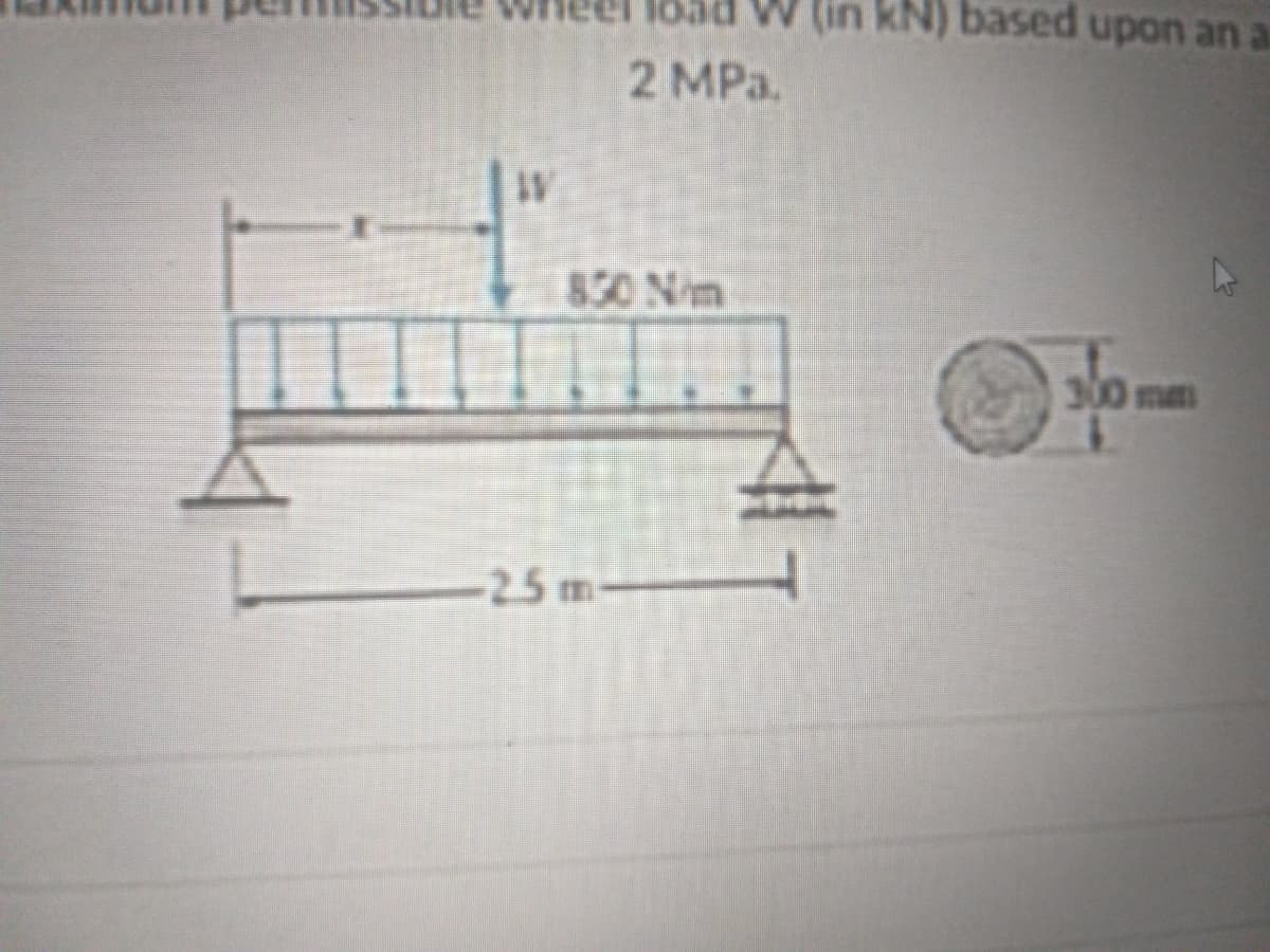 W (in kN) based upon an a
2 MPa.
850 N/m
300 mm
-25 m
