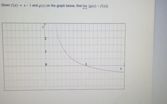 Given f(x) = x- 1 and g(x) on the graph below, find lim (g(x) + /(x)].
