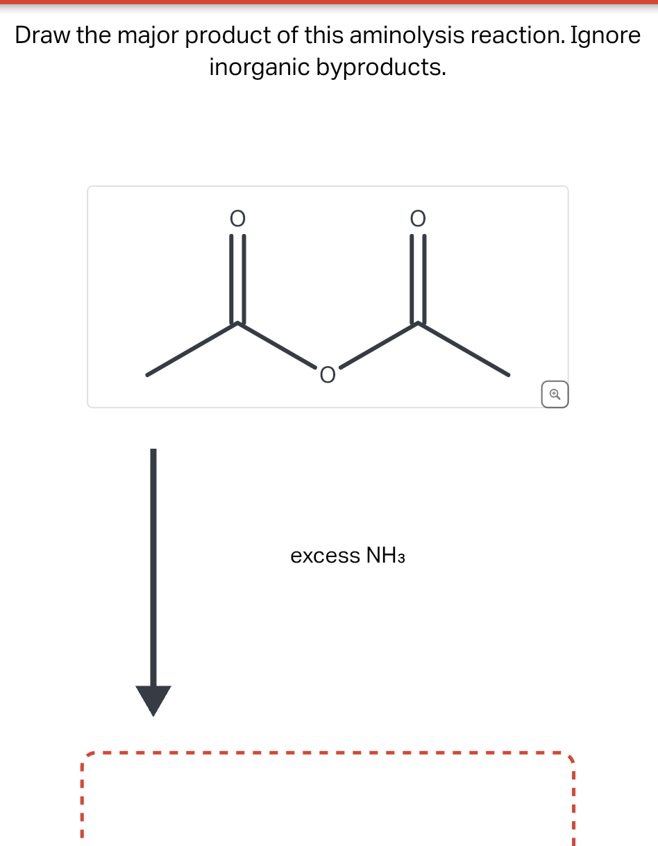 Draw the major product of this aminolysis reaction. Ignore
inorganic byproducts.
excess NHз
Q