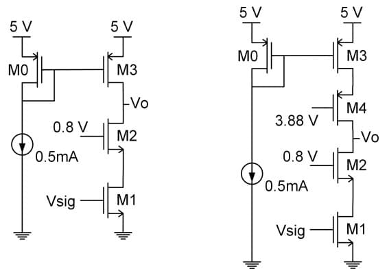 5 V
5 V
5 V
5 V
MO
M3
MO
M3
EVo
M4
3.88 V
0.8 V
M2
Vo
0.5mA
0.8 V
M2
0.5mA
Vsig
М1
Vsig
M1
