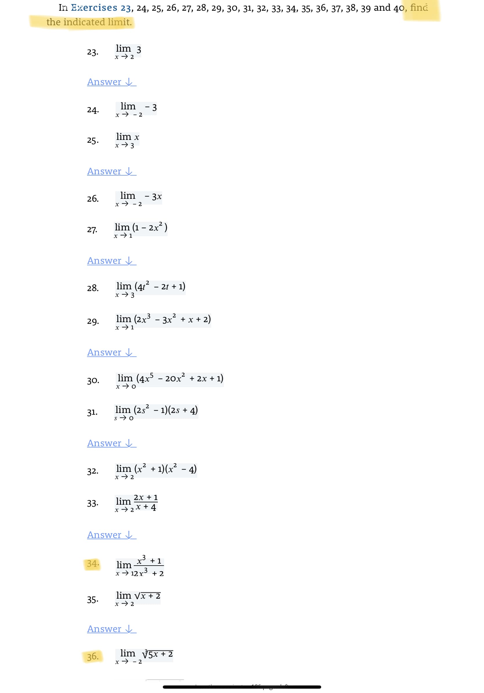 x³ +1
.3
34
lim
.3
x → 12x + 2
lim Vx + 2
x > 2
35.
Answer
lim 5x + 2
x → - 2
36.
