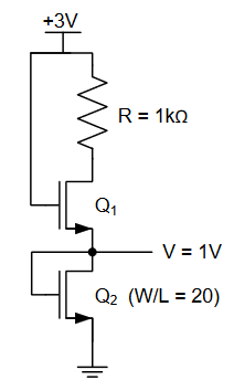 +3V
R = 1kQ
Q₁
7
V = 1V
Q2 (W/L = 20)