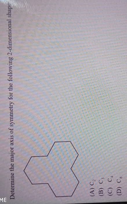 ME
Determine the major axis of symmetry for the following 2-dimensional shape
(A) C,
(B) C,
(D) C.
