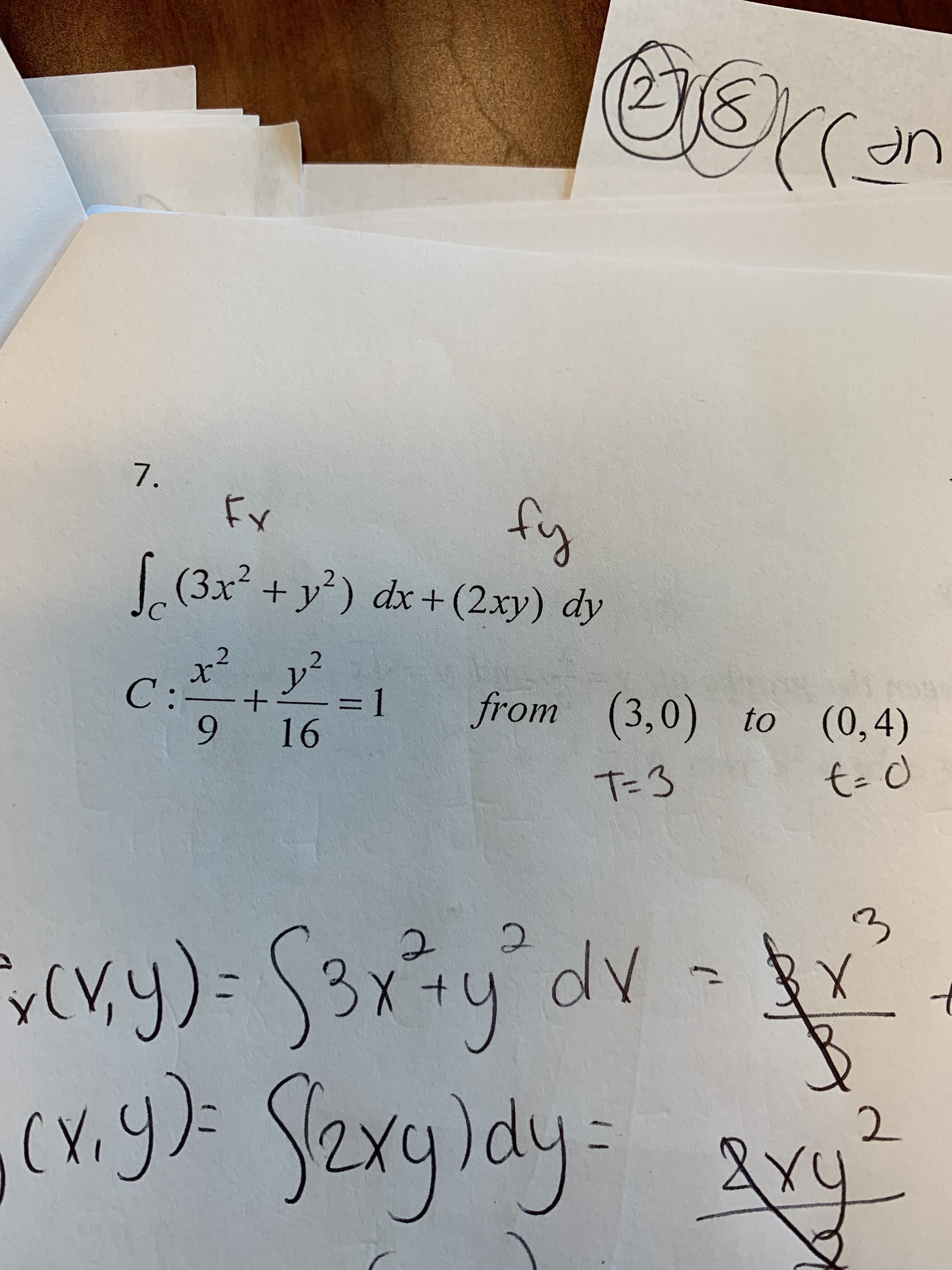 |(3x + y') dx+ (2xy) dy
C:ジャジ
x² y²
3D1
16
from (3,0)
to (0,4)
9.
