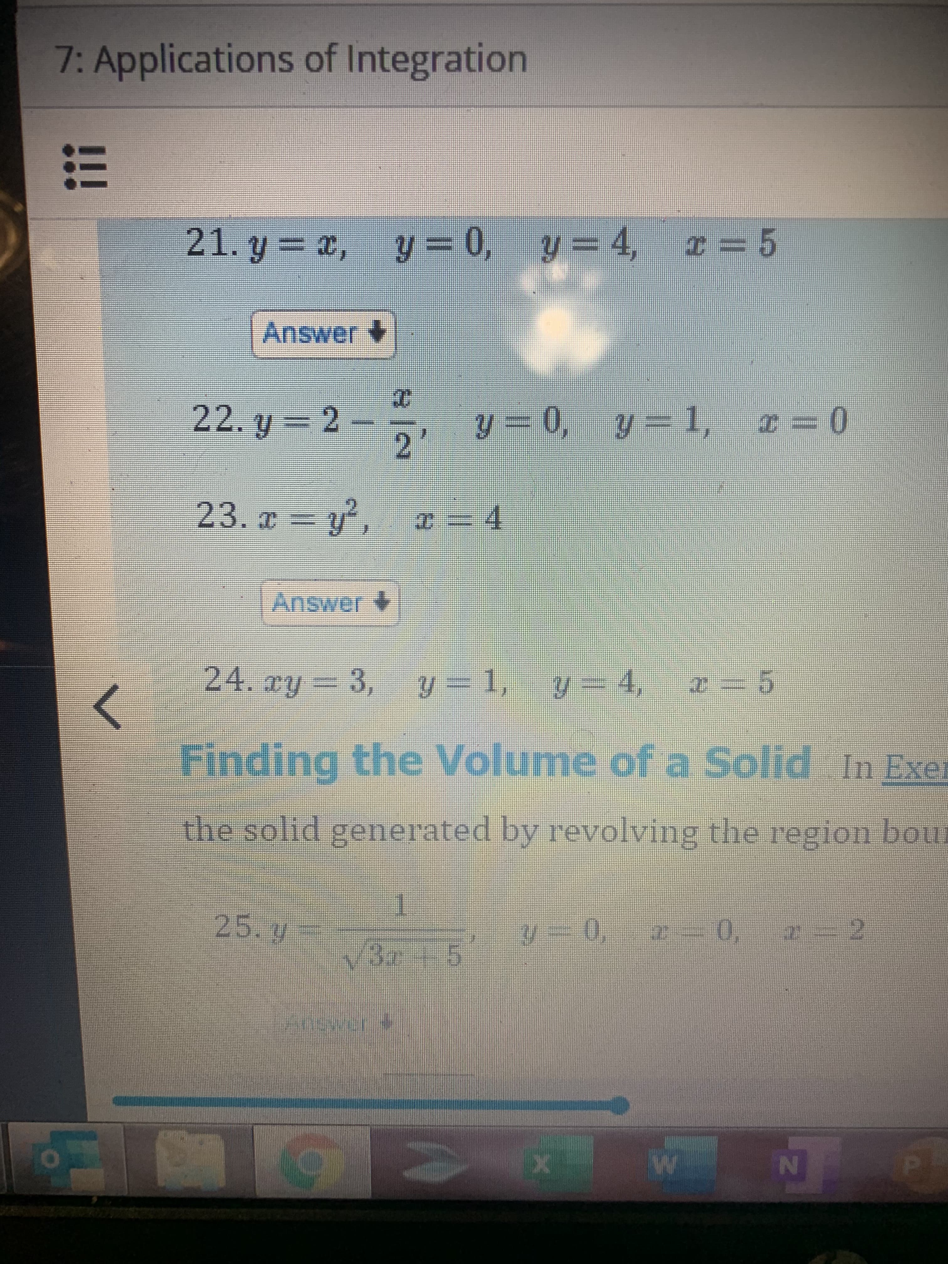 24. ay 3, y = 1,
y3D 4,
Finding the Volume of a Solid
