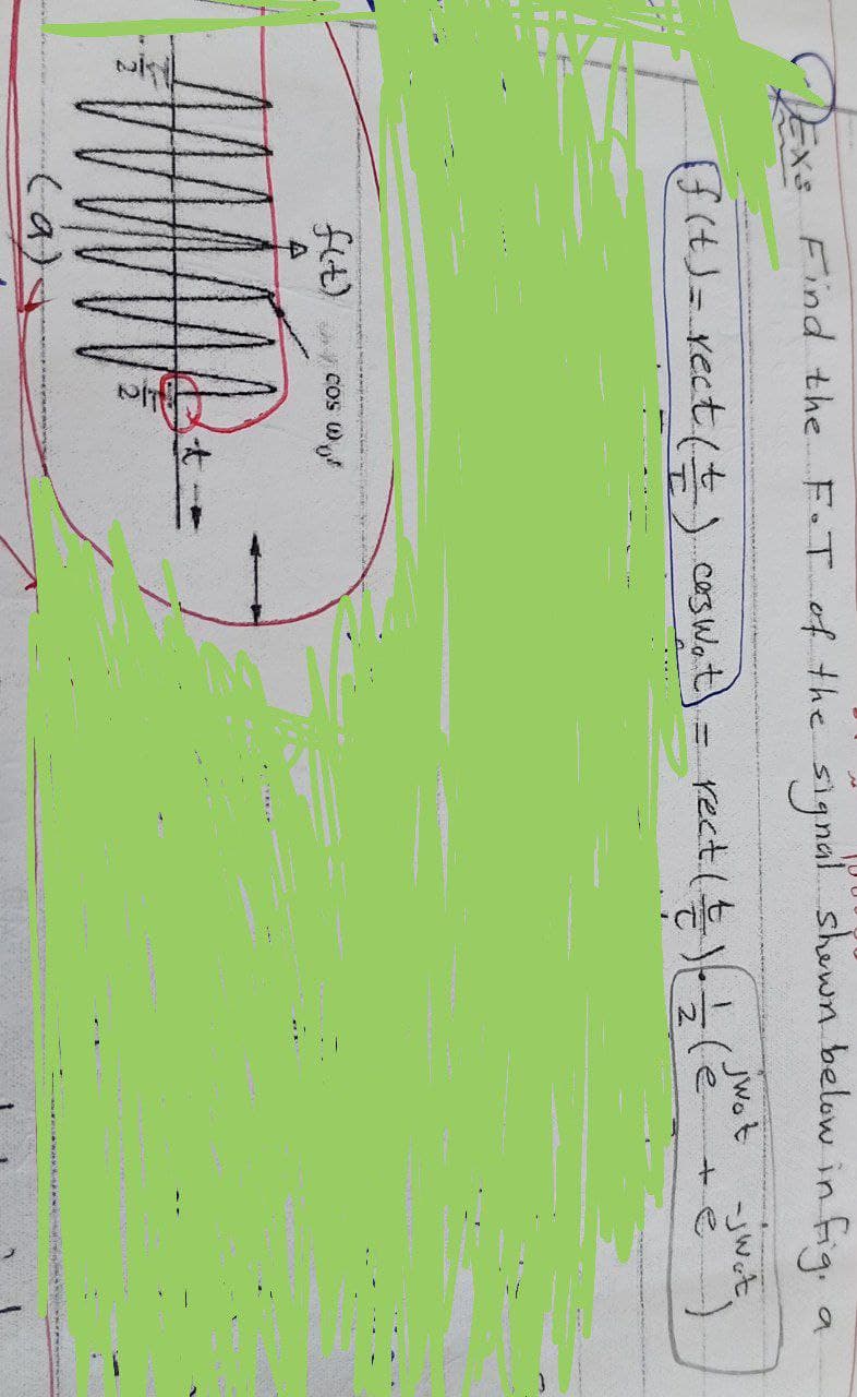 DEXS
(f (t) = rect ( + ) cers wot) = rect ( =) ( =
호(e
Find the F.T of the signal shown below in fig.
-jwat.
f(t) cos u
A
(a) +
jwot
a