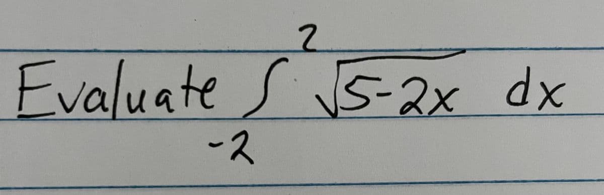 2
Evaluate S √√5-2x dx
-2