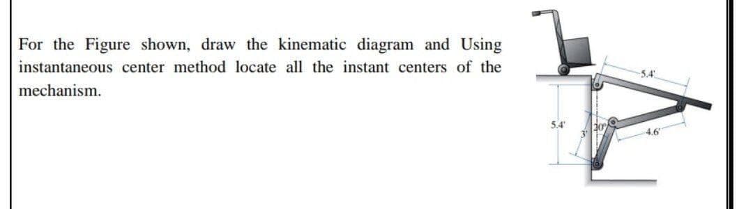 For the Figure shown, draw the kinematic diagram and Using
instantaneous center method locate all the instant centers of the
mechanism.
