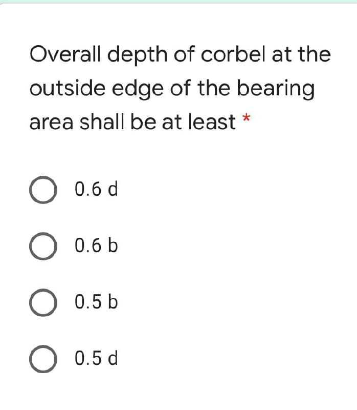 Overall depth of corbel at the
outside edge of the bearing
area shall be at least
0.6 d
0.6 b
O 0.5 b
O 0.5 d
O O
