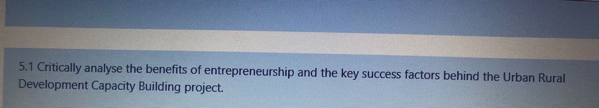 5.1 Critically analyse the benefits of entrepreneurship and the key success factors behind the Urban Rural
Development Capacity Building project.